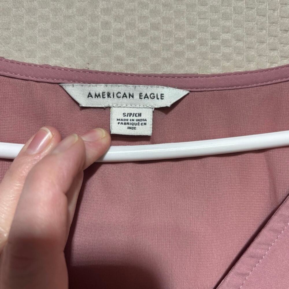 American Eagle Mauve Long Sleeve Dress Elastic Waist V-Neck Size Small - Picture 5 of 11
